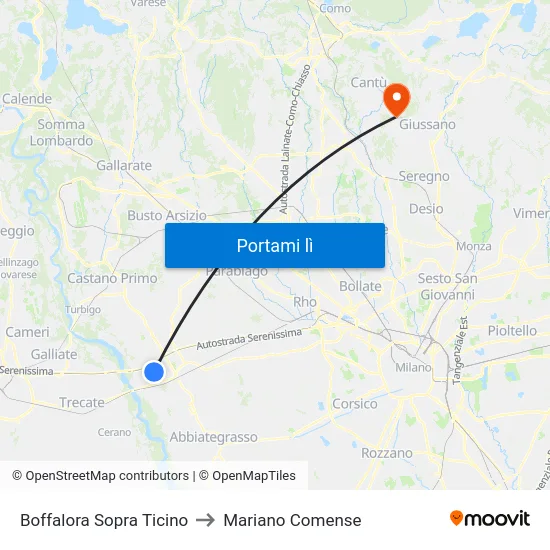 Boffalora Sopra Ticino to Mariano Comense map