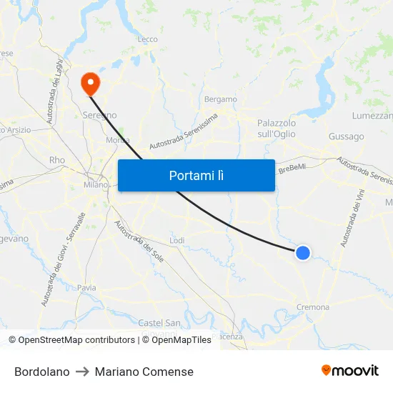Bordolano to Mariano Comense map