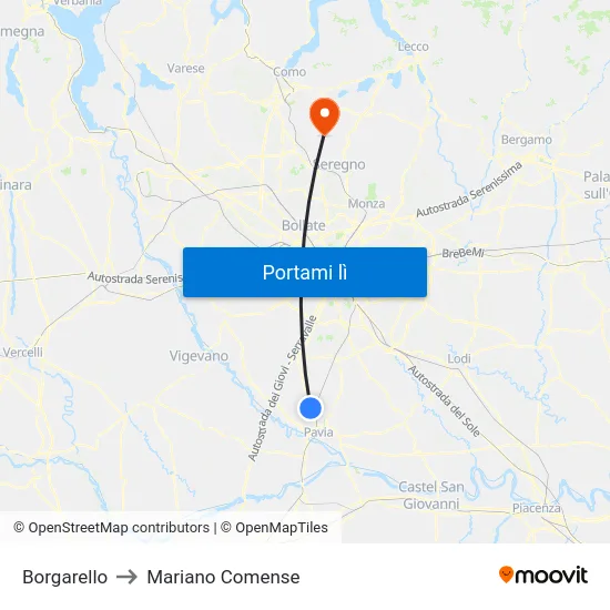 Borgarello to Mariano Comense map