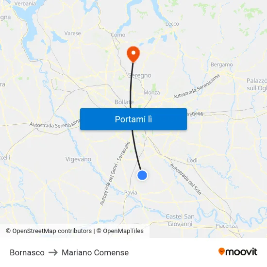 Bornasco to Mariano Comense map