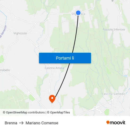 Brenna to Mariano Comense map