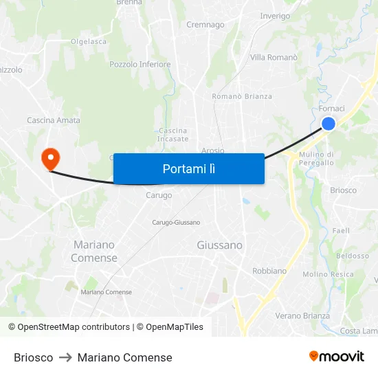 Briosco to Mariano Comense map