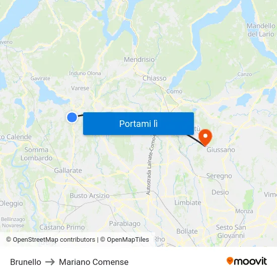 Brunello to Mariano Comense map