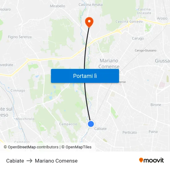 Cabiate to Mariano Comense map