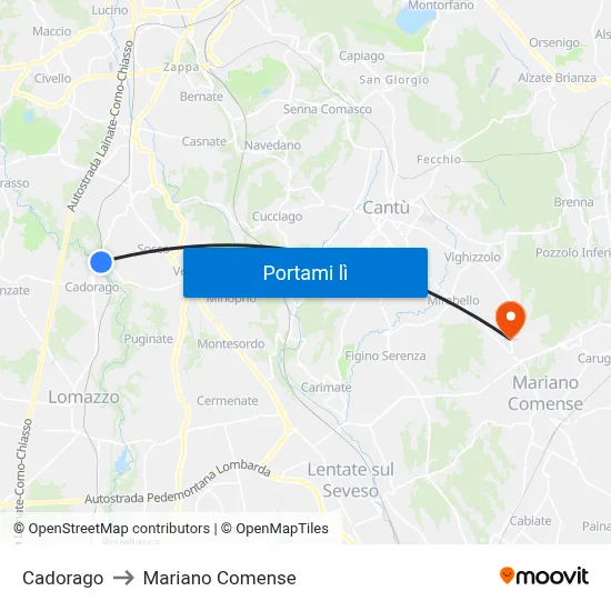 Cadorago to Mariano Comense map
