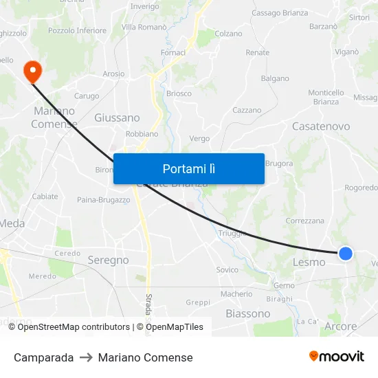 Camparada to Mariano Comense map