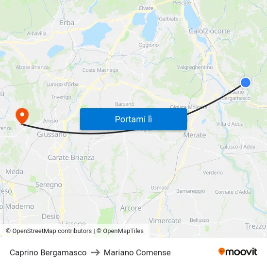 Caprino Bergamasco to Mariano Comense map