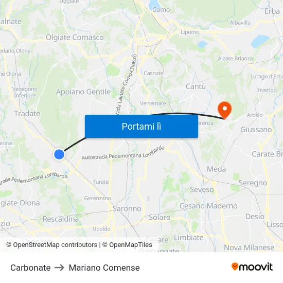 Carbonate to Mariano Comense map