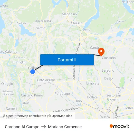 Cardano Al Campo to Mariano Comense map