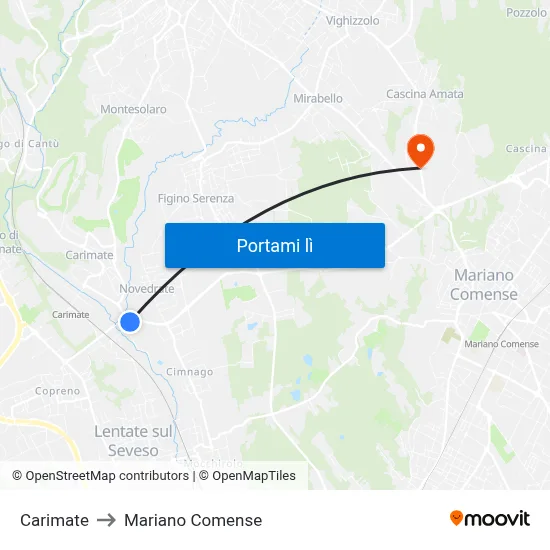 Carimate to Mariano Comense map