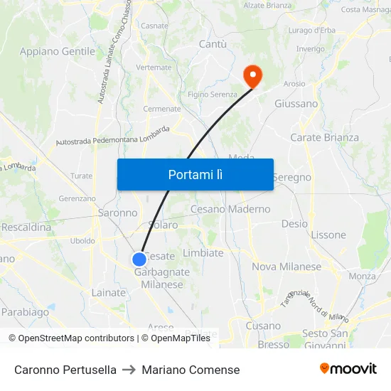 Caronno Pertusella to Mariano Comense map