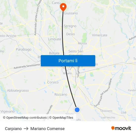 Carpiano to Mariano Comense map