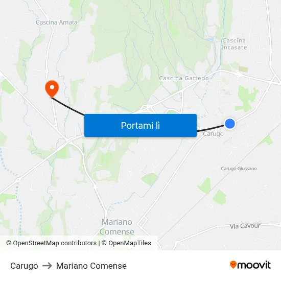 Carugo to Mariano Comense map