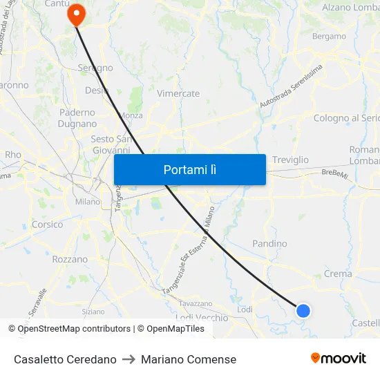 Casaletto Ceredano to Mariano Comense map