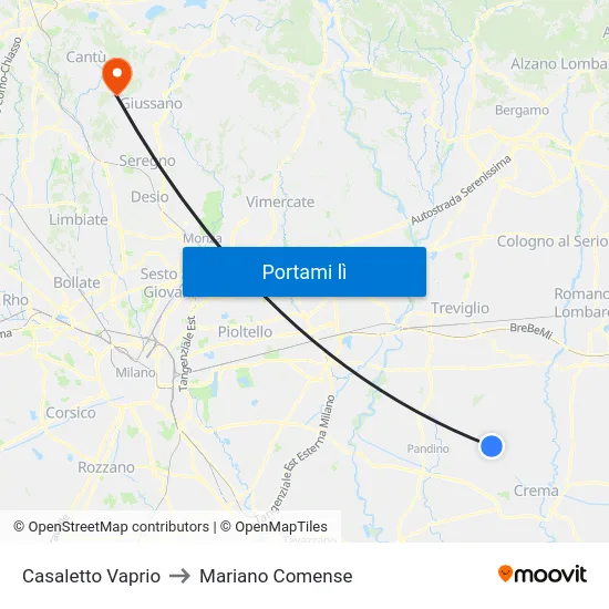 Casaletto Vaprio to Mariano Comense map