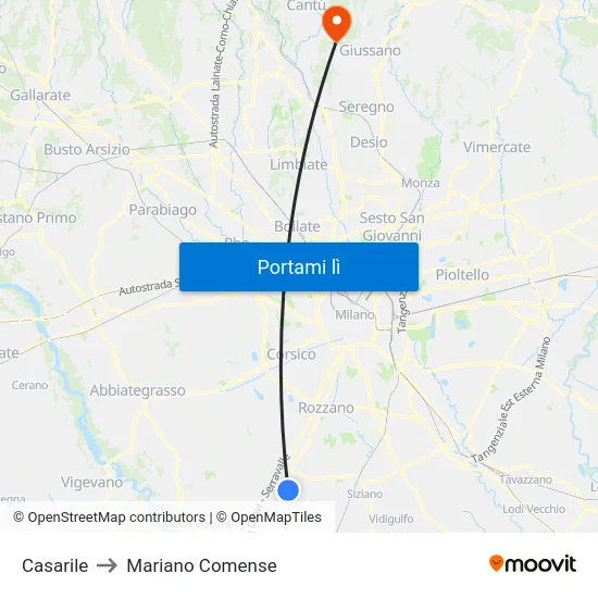 Casarile to Mariano Comense map