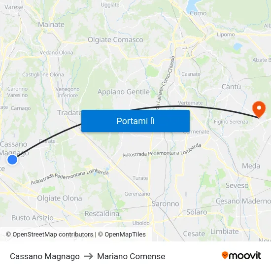 Cassano Magnago to Mariano Comense map
