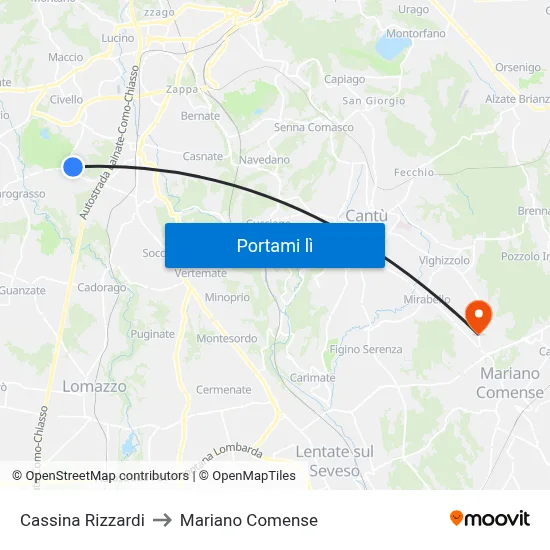 Cassina Rizzardi to Mariano Comense map