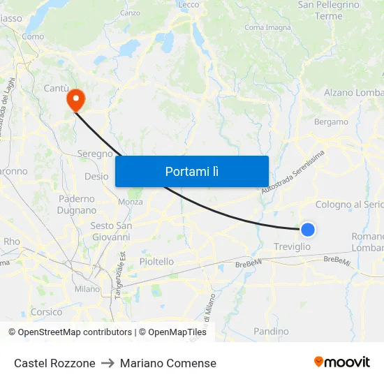 Castel Rozzone to Mariano Comense map