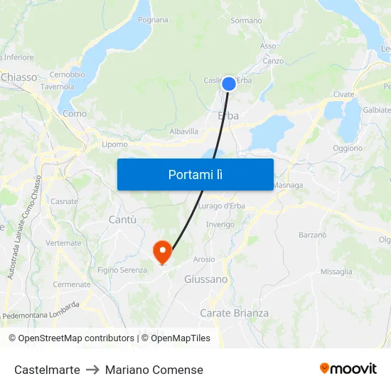 Castelmarte to Mariano Comense map