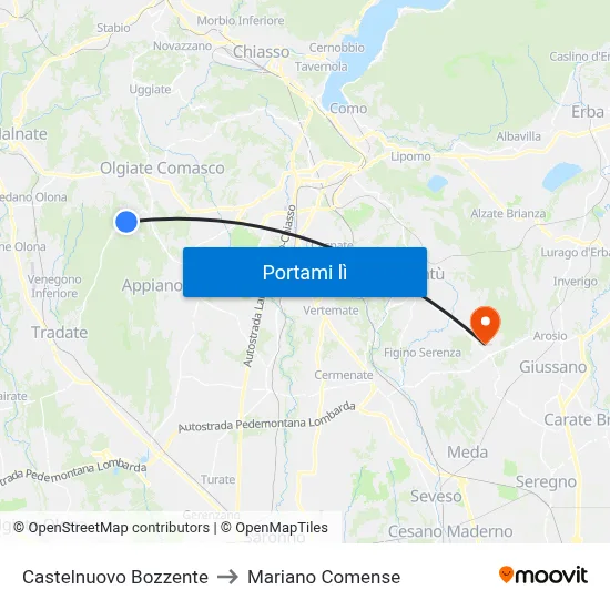 Castelnuovo Bozzente to Mariano Comense map
