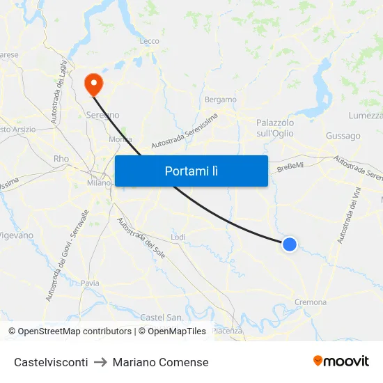Castelvisconti to Mariano Comense map