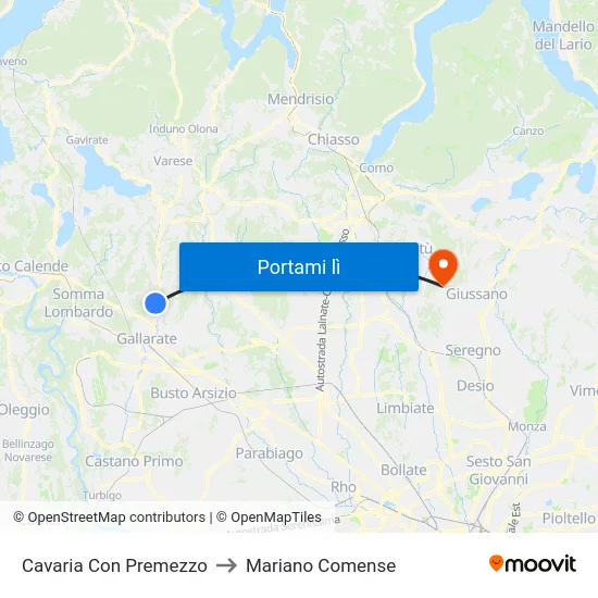 Cavaria Con Premezzo to Mariano Comense map