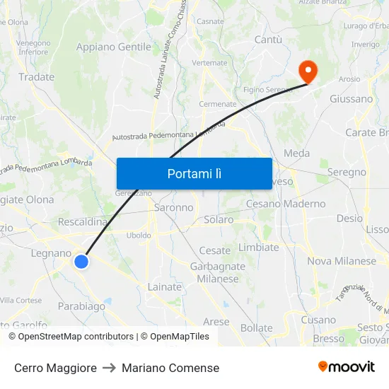 Cerro Maggiore to Mariano Comense map
