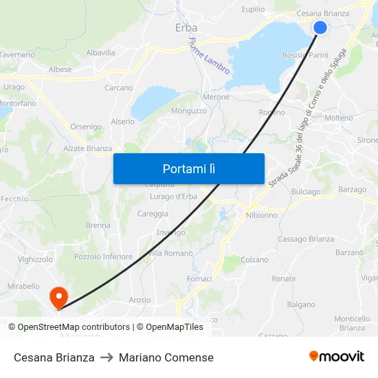 Cesana Brianza to Mariano Comense map