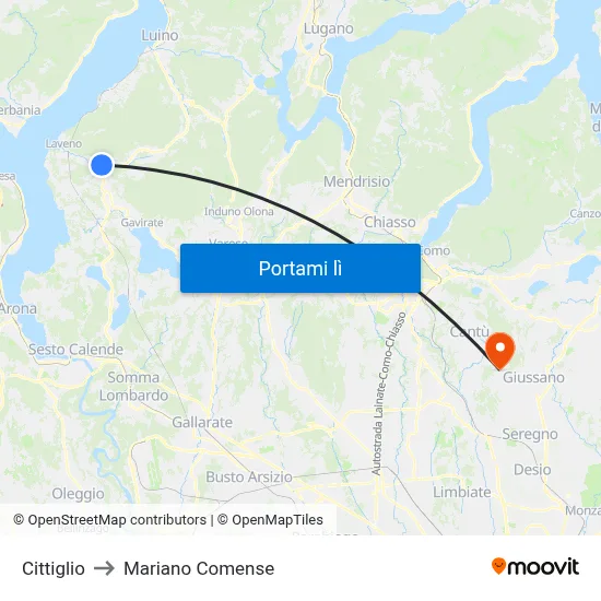 Cittiglio to Mariano Comense map