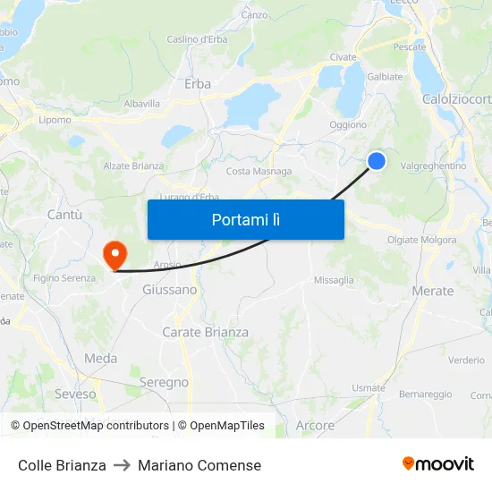 Colle Brianza to Mariano Comense map