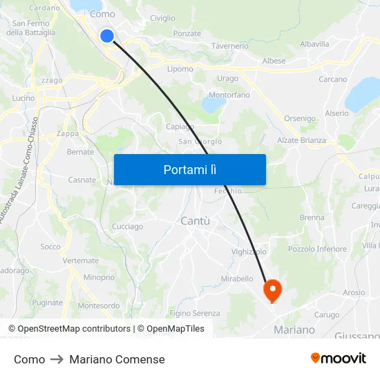 Como to Mariano Comense map