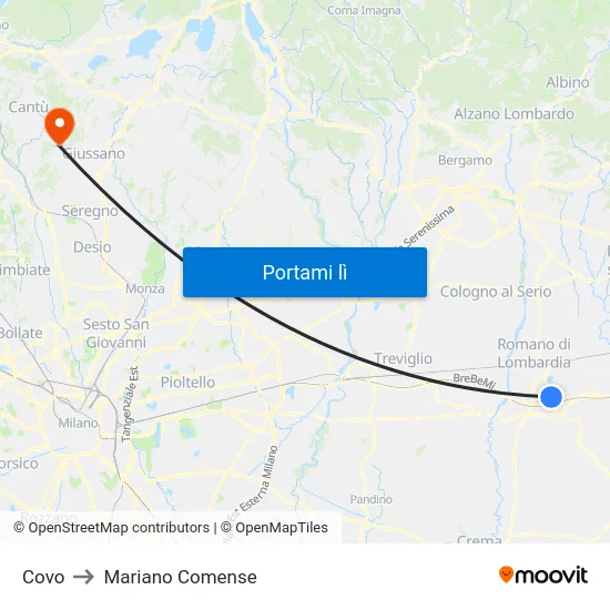 Covo to Mariano Comense map