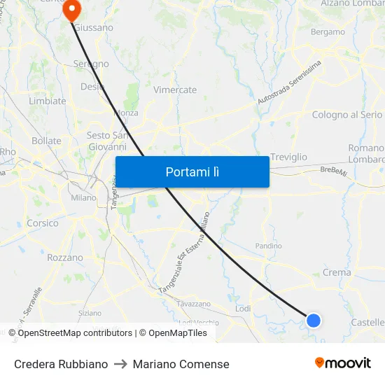 Credera Rubbiano to Mariano Comense map
