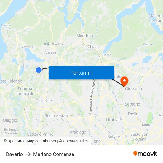 Daverio to Mariano Comense map