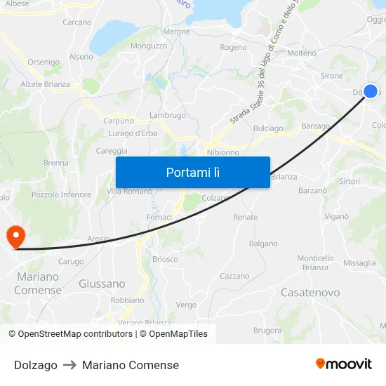 Dolzago to Mariano Comense map