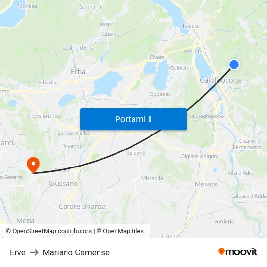 Erve to Mariano Comense map