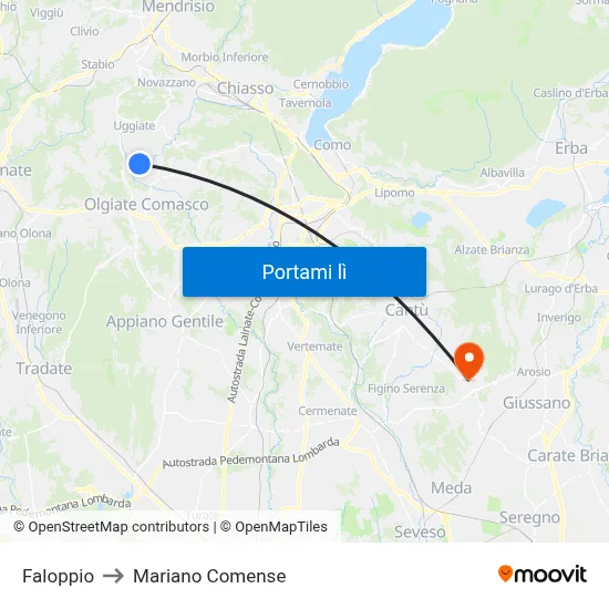 Faloppio to Mariano Comense map