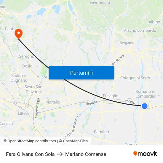 Fara Olivana Con Sola to Mariano Comense map