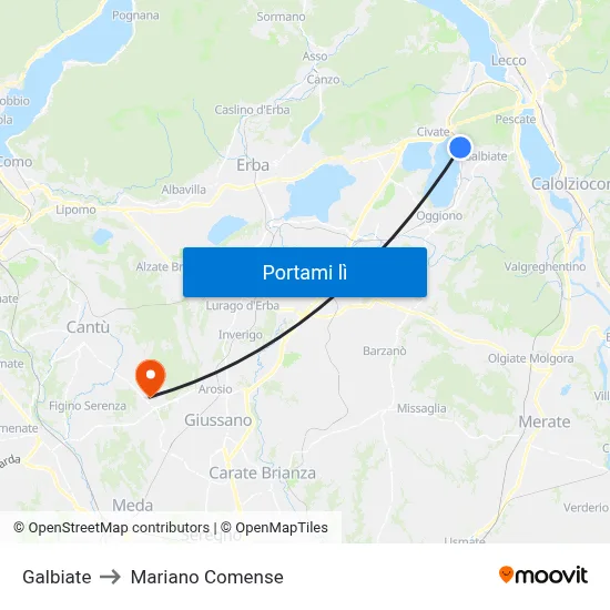 Galbiate to Mariano Comense map
