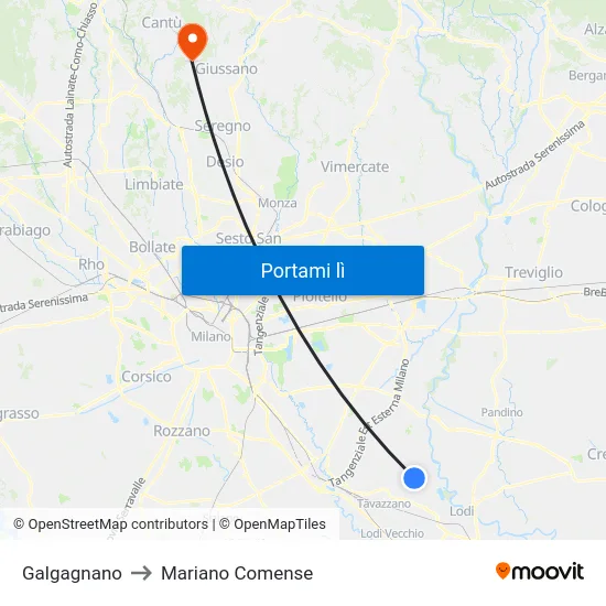 Galgagnano to Mariano Comense map