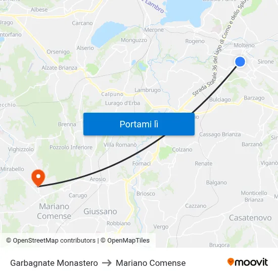 Garbagnate Monastero to Mariano Comense map