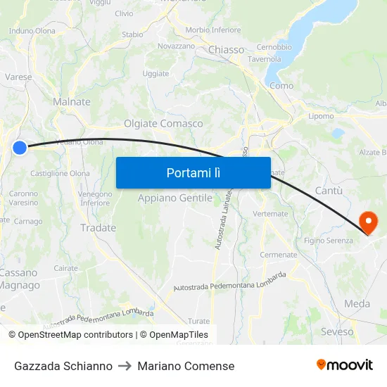 Gazzada Schianno to Mariano Comense map