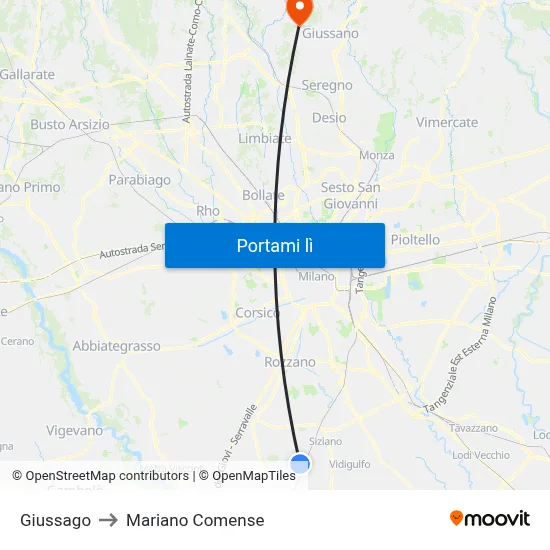 Giussago to Mariano Comense map