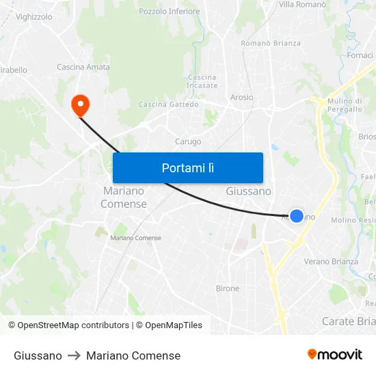 Giussano to Mariano Comense map