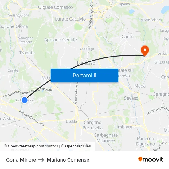 Gorla Minore to Mariano Comense map