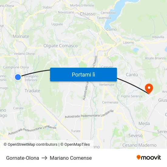 Gornate-Olona to Mariano Comense map
