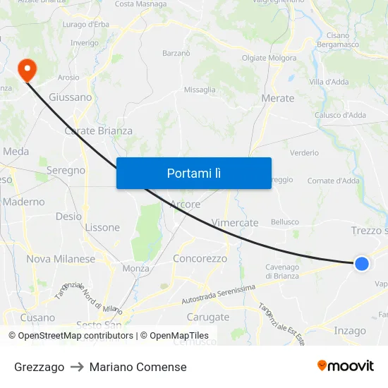 Grezzago to Mariano Comense map