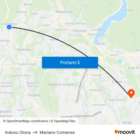 Induno Olona to Mariano Comense map
