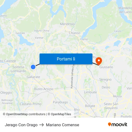 Jerago Con Orago to Mariano Comense map